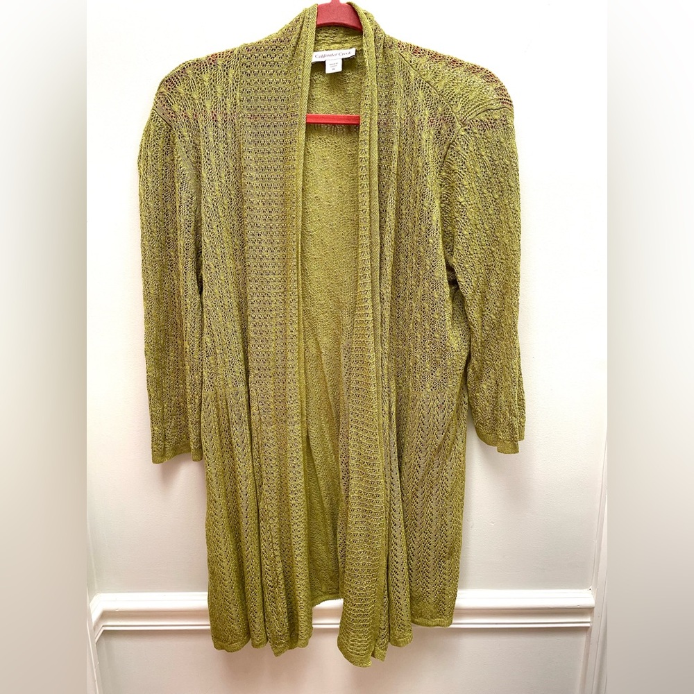 Coldwater Creek Summer/Fall Lace Knit Cardigan in Sage green Linen/Viscose blend